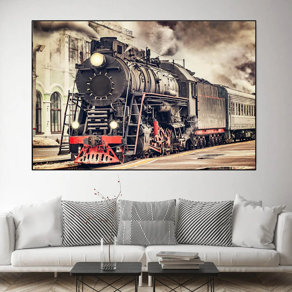 Painting Supplies Classical Train Steam Locomotive Canvas Painting Abstract Posters and Prints Wall Art Pictures for Living Room Decor No Frame