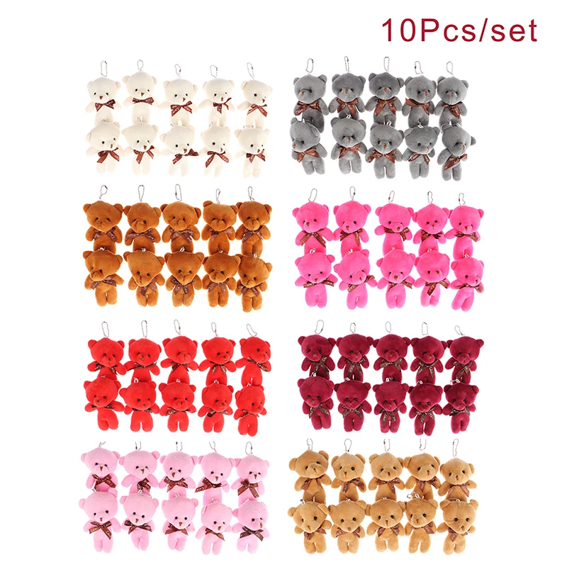 

10Pcs 12cm Mini Bear Flower Bouquet Plush Toy Soft Stuffed Doll Bear Keychain Pendant Bouquet Gift Party Decor