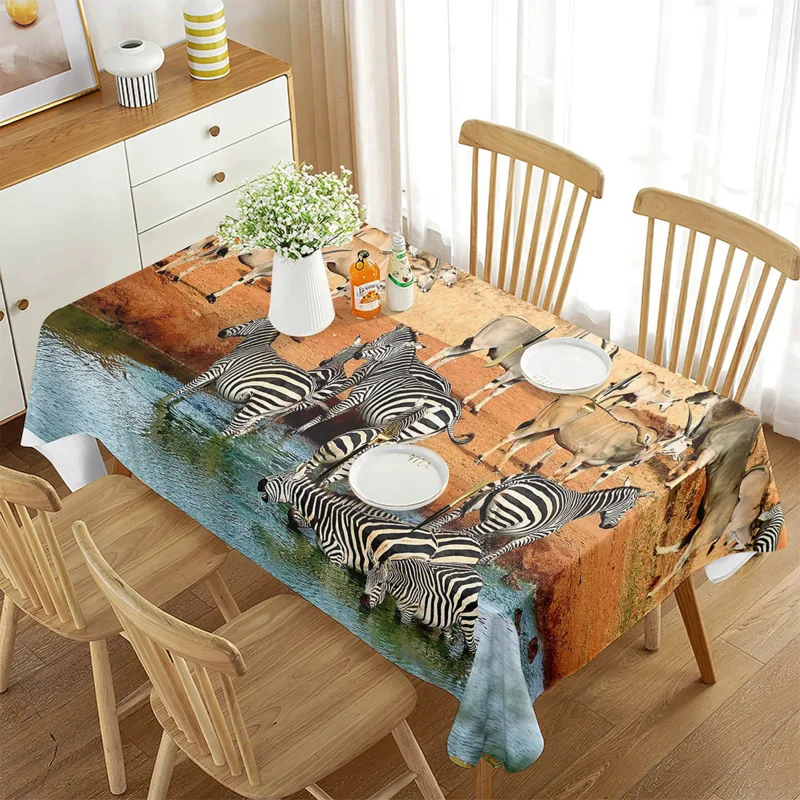 

Black and White Zebra Tablecloth Rectangular Grassland Wild Animals for Rectangular Tablecloth Kitchen Dining Room Party Decor