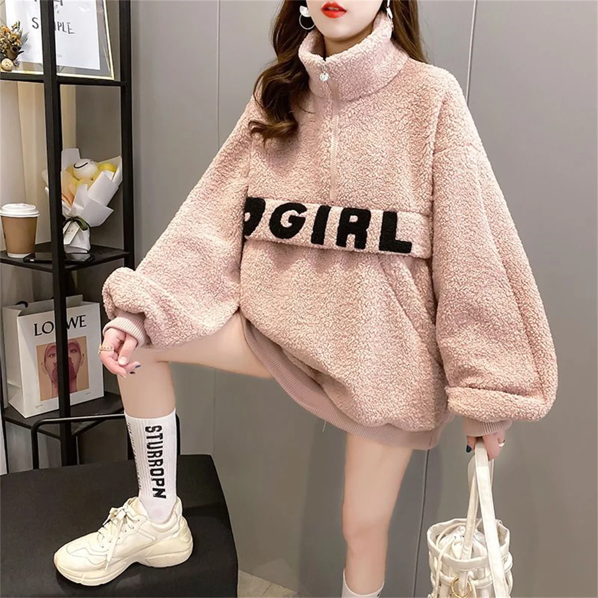 

Fashion Winter Turtleneck Hoodie Streetwear Hip Hop Women Kahaki Sweatshirt Girl Autumn Tops Harajuku Letter Print Hoodie Femme