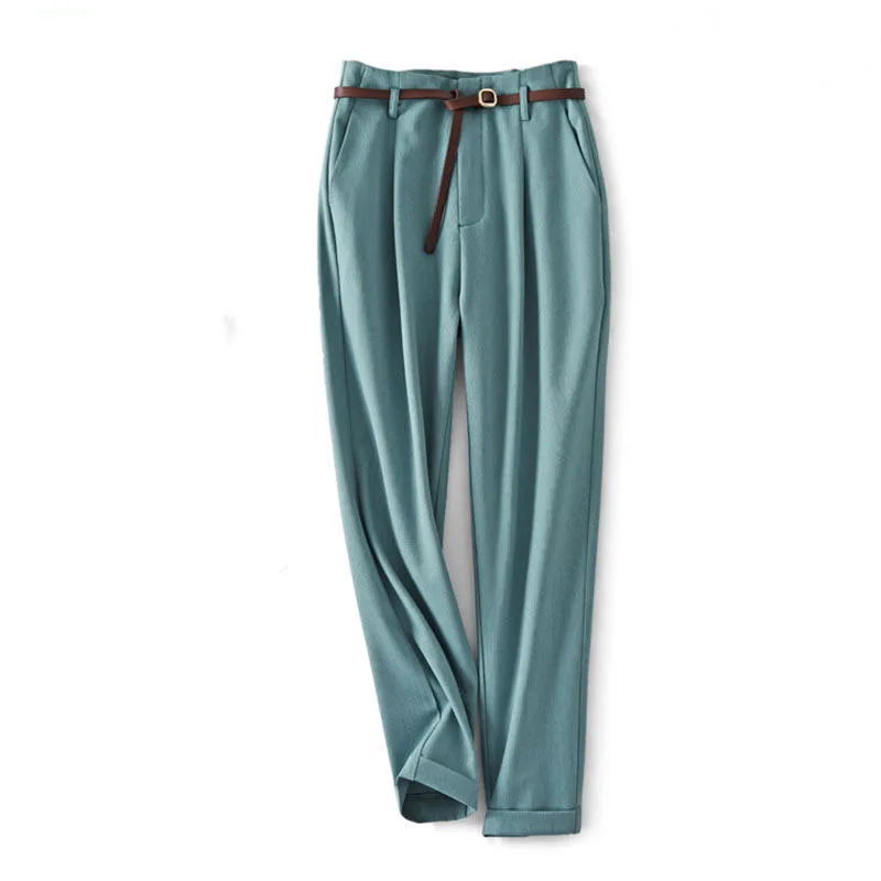 Commute Fashion Women's Straight Solid Color Cropped Pants Summer New Casual Simplicity High Waist Suit Pants Female Clothing
