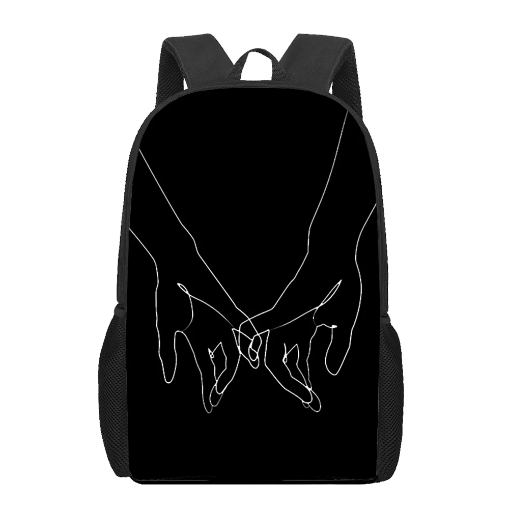 Black white art lineart girl 3D Printed Book Bag Men 16 Inch Backpack For Teen Boys Kindergarten Bagpack Children Mochila