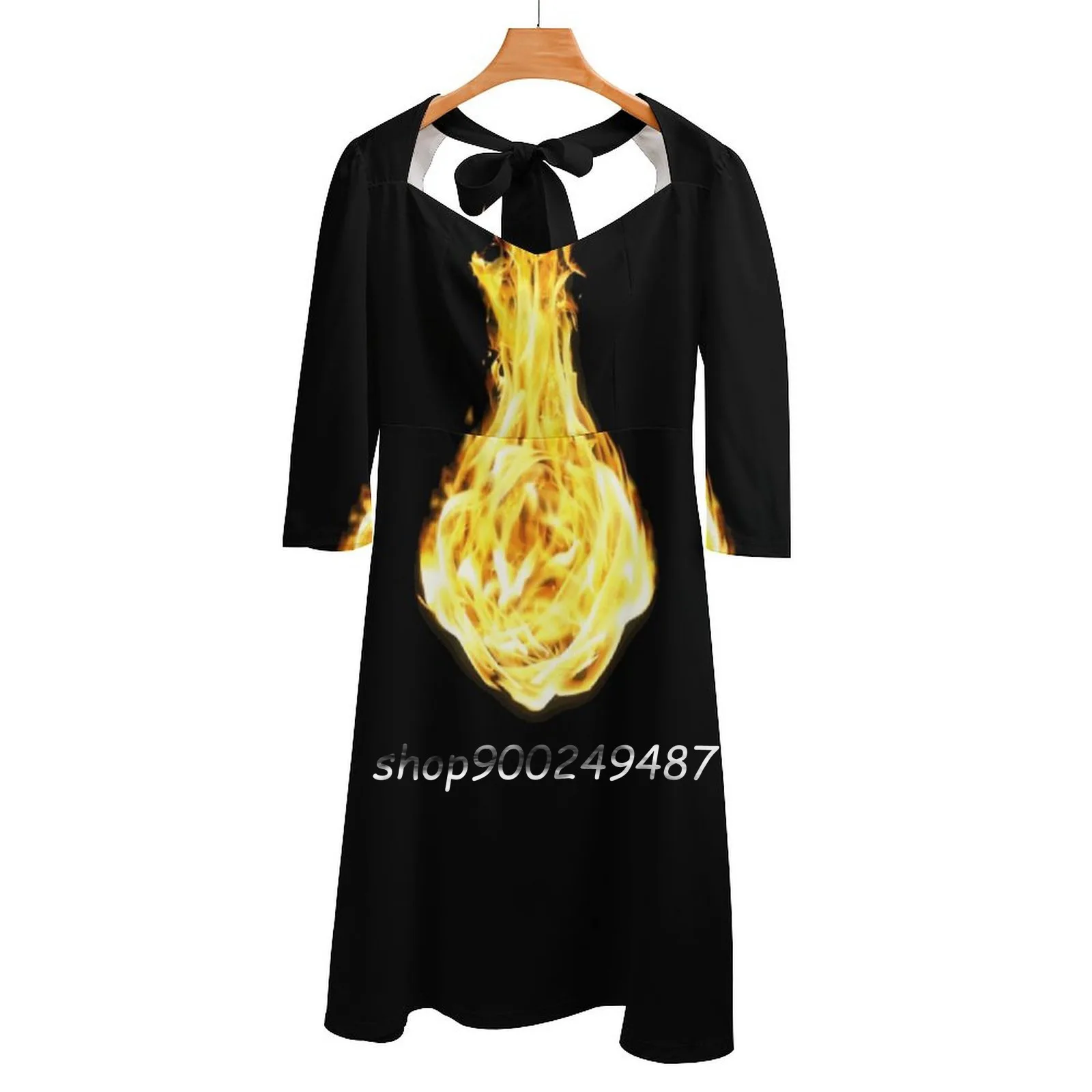 Abito Con Collo Quadrato Fireball Abiti Con Stampa Allentata Carina Elegante Abito Da Festa In Spiaggia Fireball