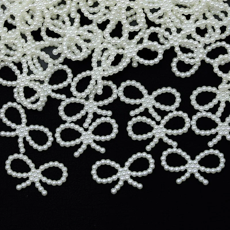 (100 Pieces/pack) 17*29Mm Imitation Pearl Butterfly Jewelry Accessories Resin Hollow Bow Party Decorations Home Hair Clip DIY