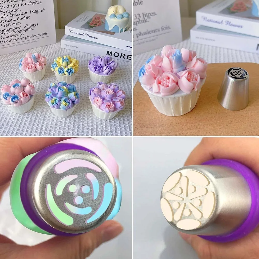 33pcs Russian Tulip Frosting Piping Nozzle Pastry Cream Tip Stainless Steel Nozzle Set Candy Decorating Utensils Baking CakeTool cake decorating tip set baking supplies cake icing nozzles baking nozzle set cake decorating nozzle set