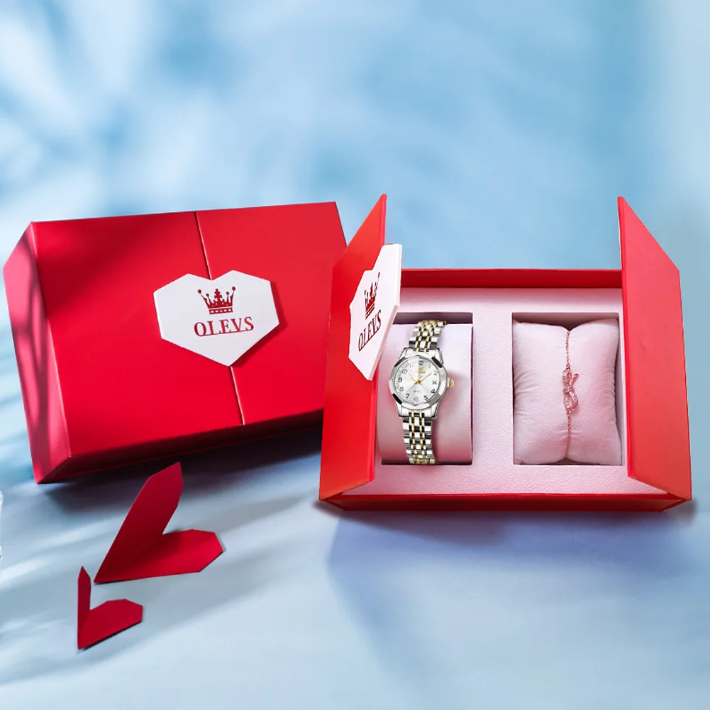 OLEVS Quartz Watches for Women Luxury Stainless Steel Waterproof Luminous Fashion Elegant Women's Wristwatches Bracelet Gift Set