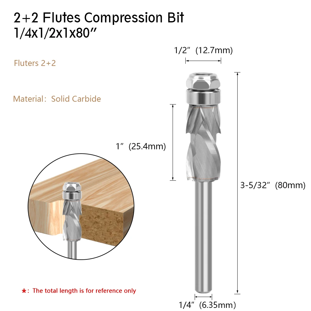 LAVIE 1PC 1/4 Schaft Lager Ultra-Performance Kompression Flush Trim Vollhartmetall CNC Router Bit Für Holzbearbeitung Ende mühle Z07A – Detail 2