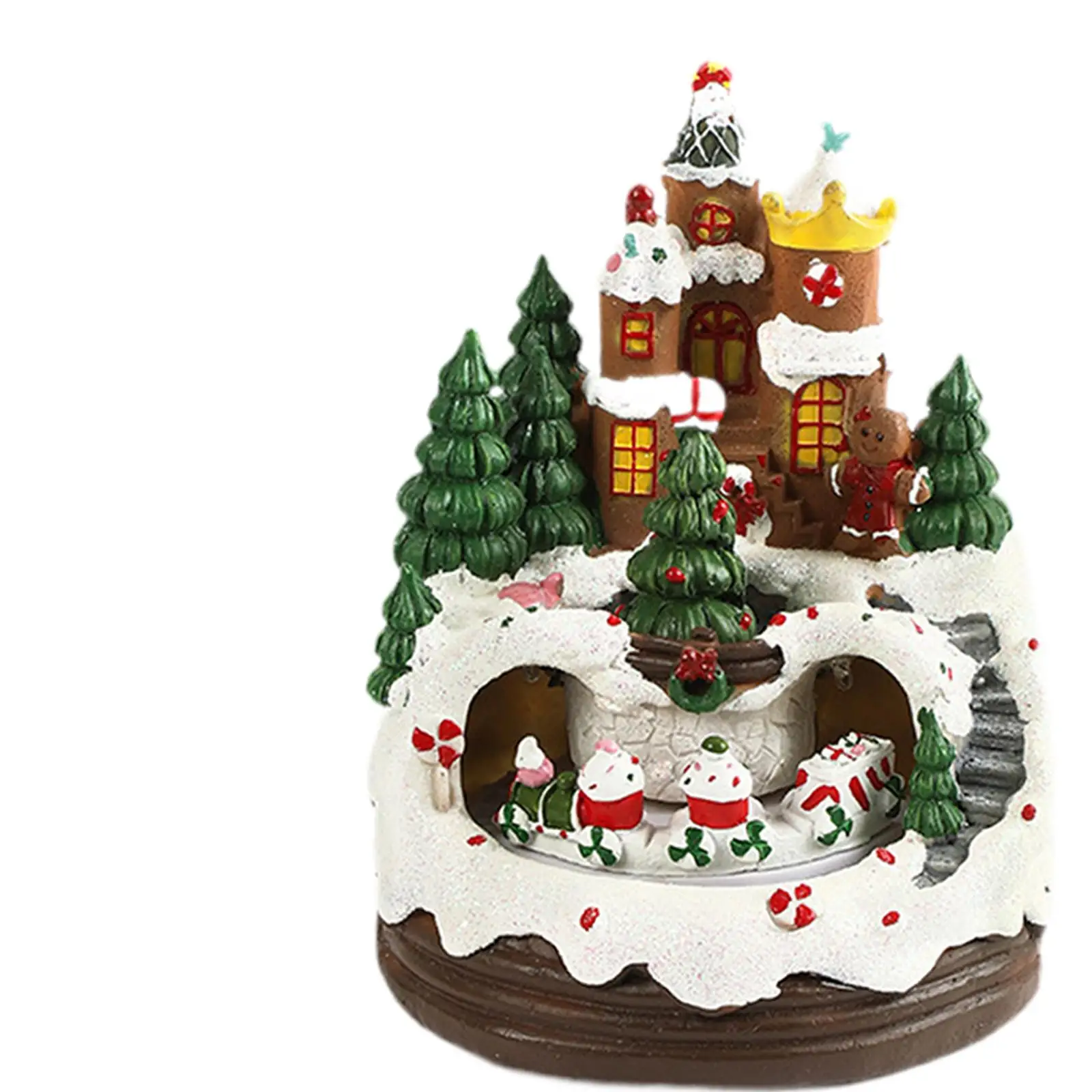 Christmas House Music Box Toy with Rotating Train Xmas Gifts Tabletop Ornament for Bedroom Holiday New Year Bookshelf Indoor