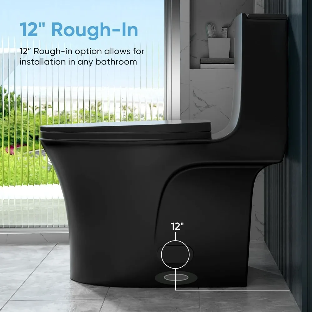 One Piece Toilet,  Dual Flush Toilet with 15.1"W Soft-Close Seat,17" Comfort Height Seat,Standard Elongated Toilet for Bathrooms 2
