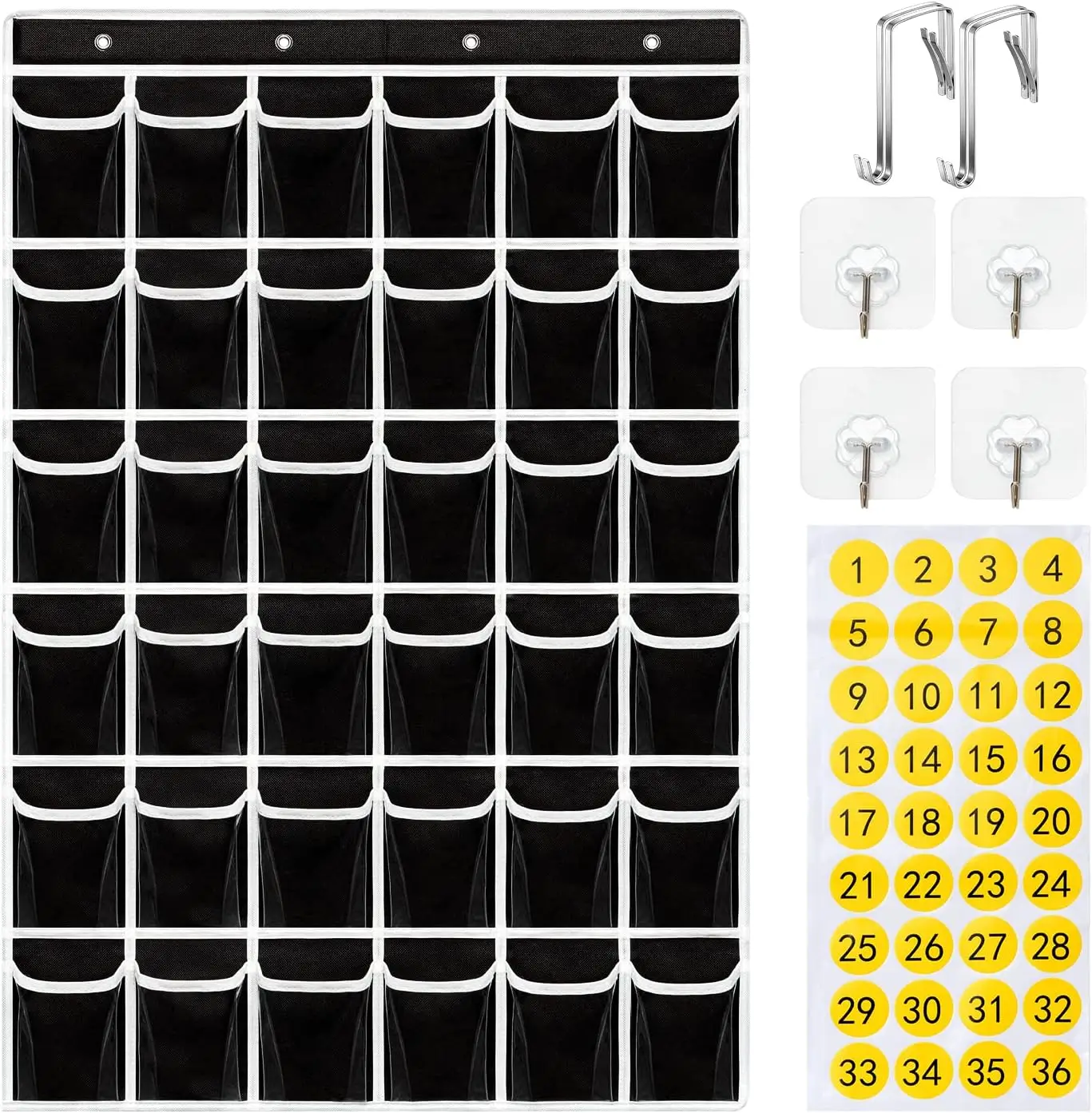 Pocket Chart Organizer 36 Clear Pockets Classroom Hanging Organizer for Cell Phones Calculator Holder