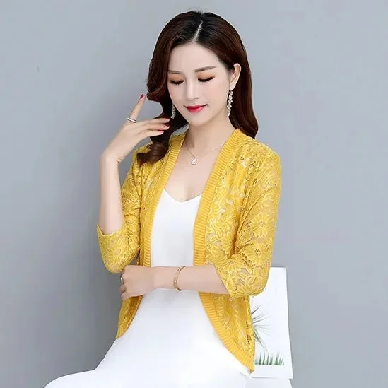 Spring and summer air conditioning clothing lace cardigan sunscreen shawl plus coat seven minutes sleeve small outside_voghion.com