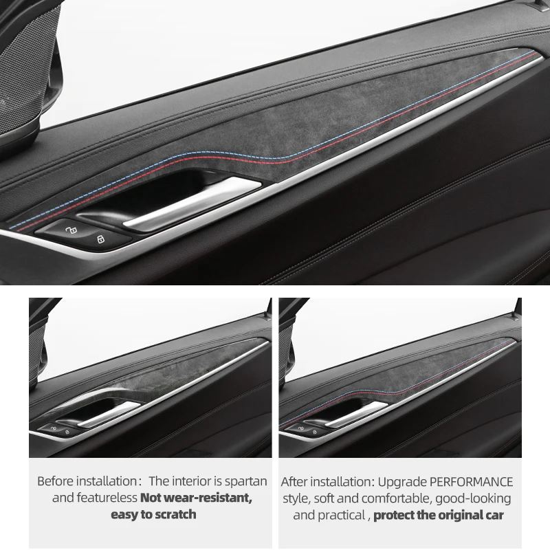 BMW G30 G38 시리즈 5 2018-2023 Alcantara 자동차 인테리어 도어 패널 트림 스트립 성능 스티커 4pcs 액세서리로 제작