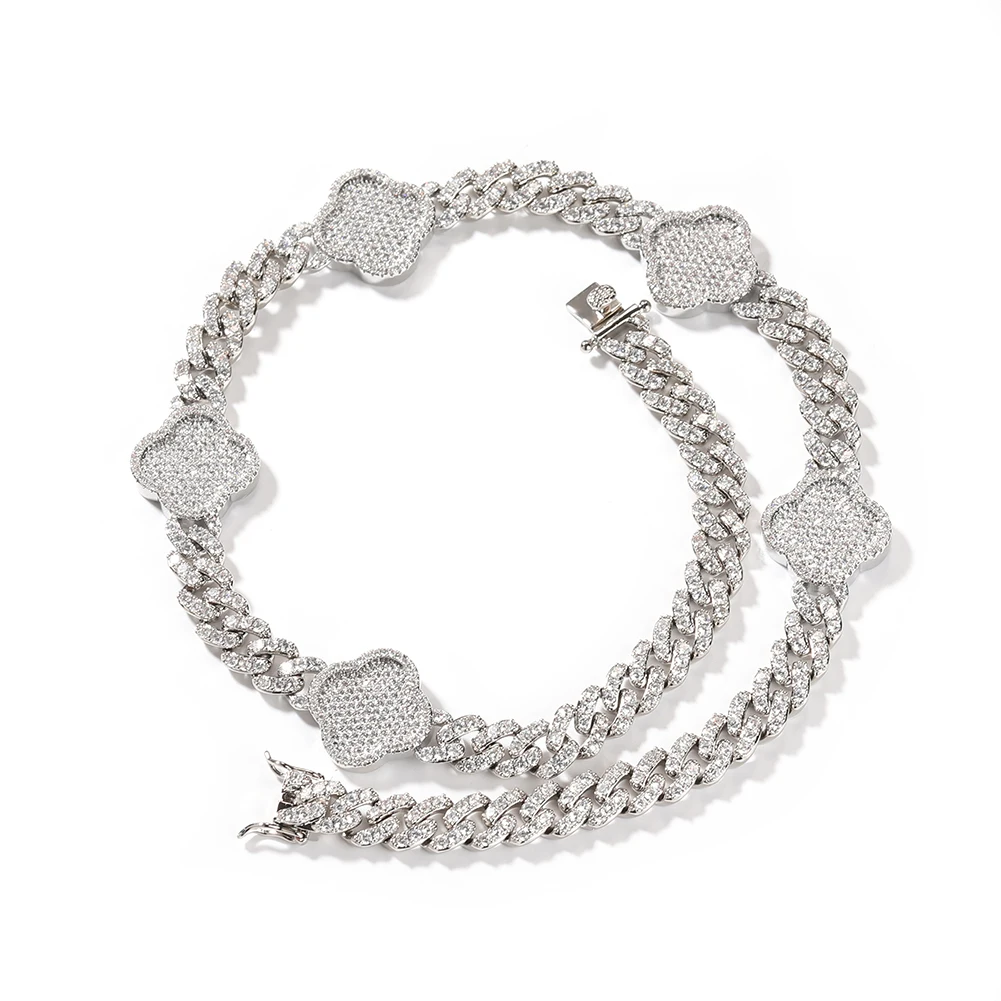 UWIN Round CZ Four Leaf Clover Chain With 9mm Cuban Chain Full Iced Out  CZ Cubic Zircon Fashion Luxurious Choker HipHop Jewelry
