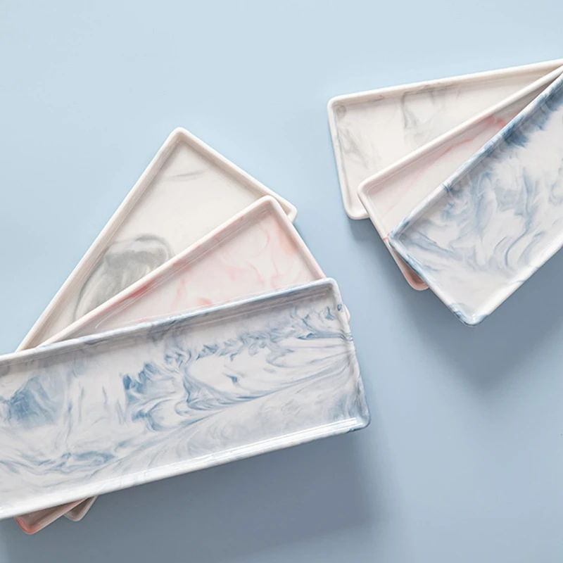 

Luxury Nordic Imitation Marble Ceramics Tray Rectangular Jewelry Storage Small Jewelry Dish Earrings Necklace Ring Storage Tray
