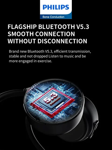 New Philips TAA1609 Bone Conduction Headphone Wireless Bluetooth Sports Earphone HD Mic Call Noise Reduction Headset Long Life 6