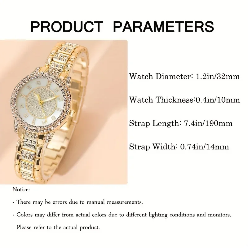 1pc Casual Rhinestone Decor Quartz Watch Elegant Round Pointer Analog Wristwatch & 1pc Bracelet, Gift For Mom/Girlfriend