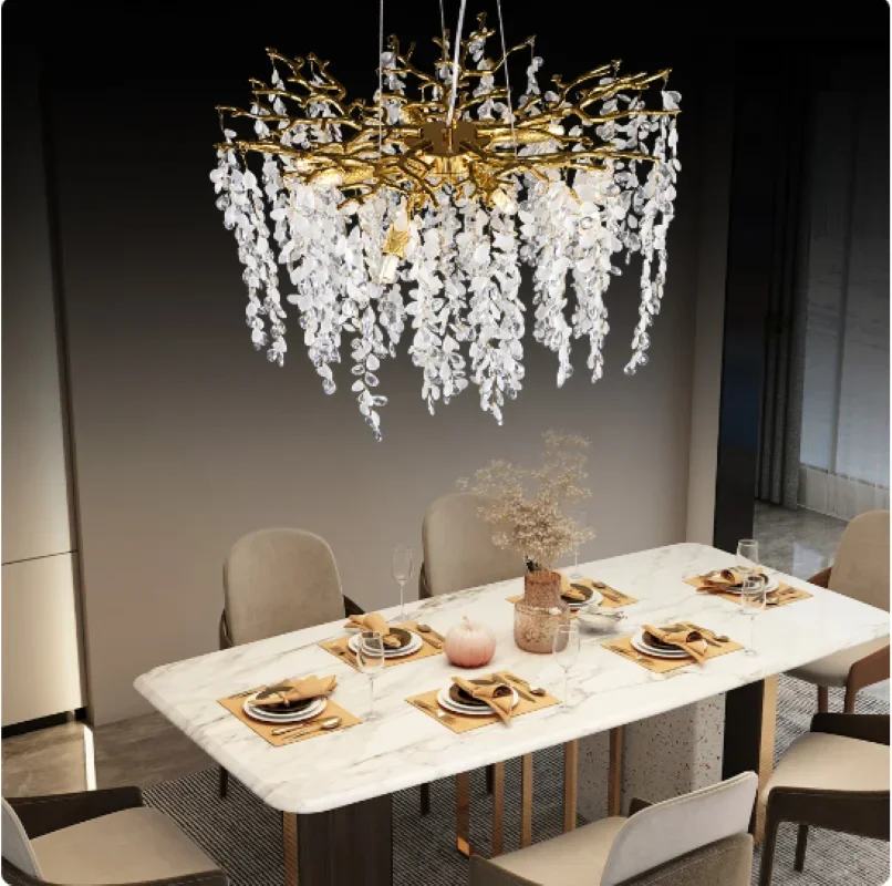 

Designer Grape Crystal Splendid Silver Gold Hanging Lamp Luxury Villa Living Room Restaurant Lamp Branch Splendid LED