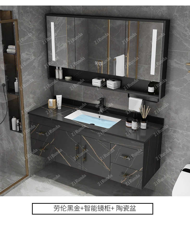 #Bathroom Cabinet Combination Solid Wood Modern Simple Toilet Wash Table Hand Washbasin Cabinet Bathroom