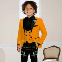 Costume de smoking de mariage pour garçons, 3 pièces, veste à col à visière, pantalon, gilet, ensemble Blazer formel pour enfant, tenue cintrée, costume garcon mariage 2