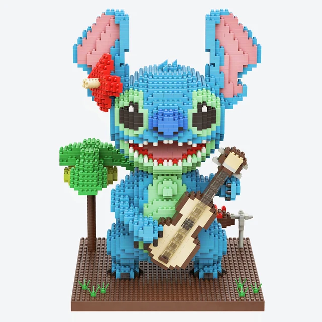Funny Disney Lilo and Stitched Miniature Block Hot Selling Stitch Miniature  Blocks DIY Guitar Holding Book Toys Gifts for Kids