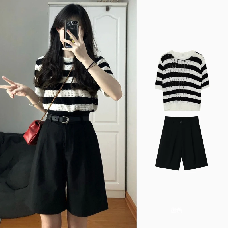 

Korean Black High Waist Shorts Women Summer Straight Thin Style Loose Casual Pants
