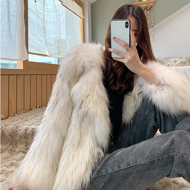 Imitation Raccoon Overcoat 2024 New Imitation Fox Hair Thicken High Quality Women Fur Coat Winter Fashion Women Fur Coat Y238