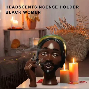Black Woman Head Incense Burner Black People Smoke Cigarettes Incense Holder Decorative  Airflow Incense Burner Statue 6