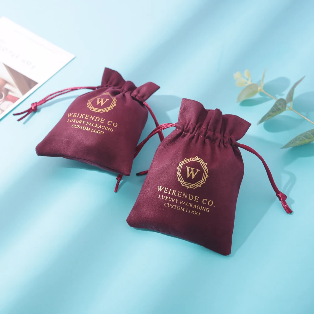50 Stück individuelles Logo Flanell Burgunder Wein Schmuck Kordelzug Tasche Samt Wildleder Geschenk Öl Sack personalisierte Weinflasche Aufbewahrungstasche – Detail 8