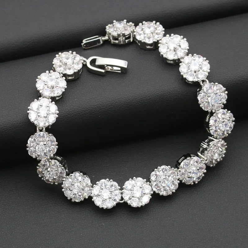 Exquisite White Cubic Zirconia Silver Color Jewelry Sets For Women Wedding Necklace Drop Earrings Bracelet Ring Free Gift Box
