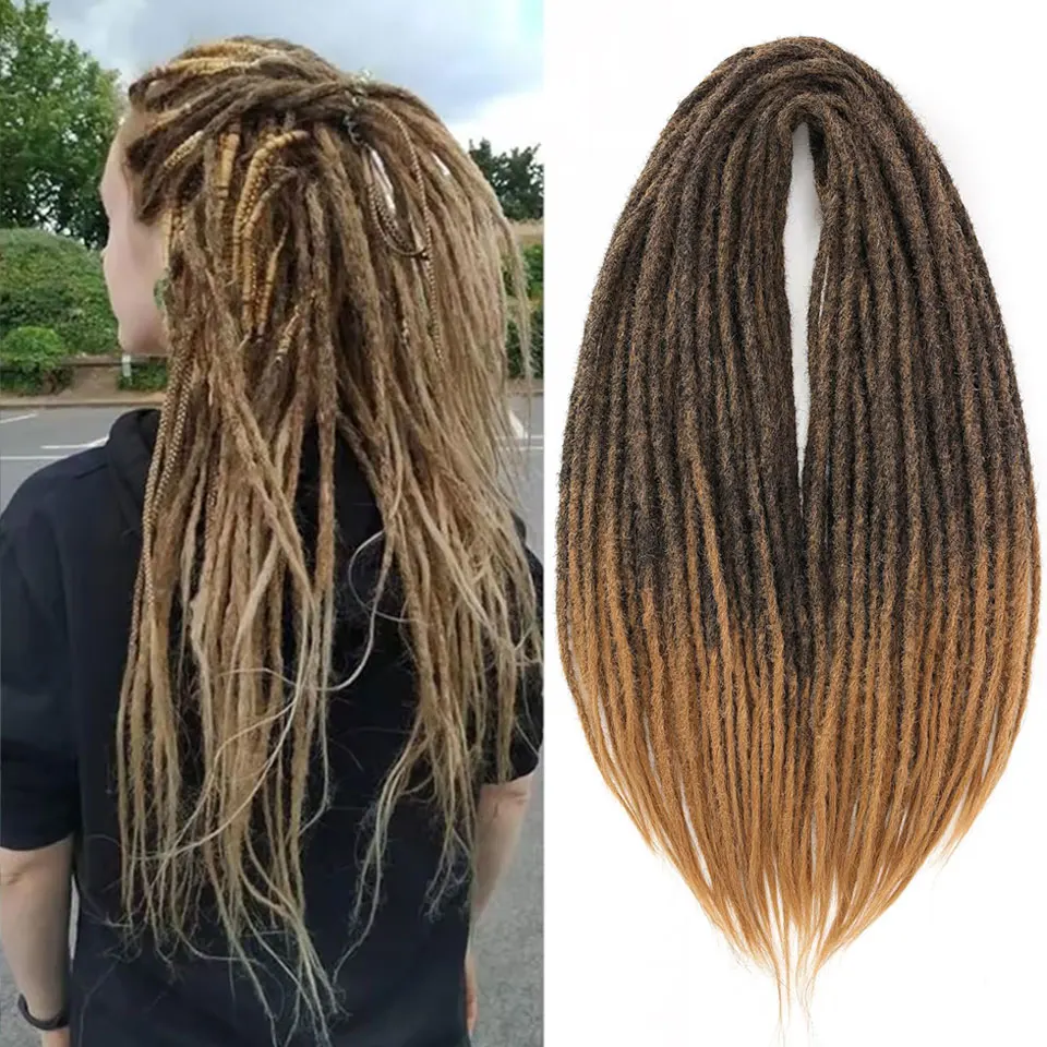 Hair Extensions Synthetic Braiding Hair Dreadlock Wigs Double 10 Strands 24Inch Wigs For Women Dreadlock Extensions Hairpiece For Daily Use Synthetic Dark Brown