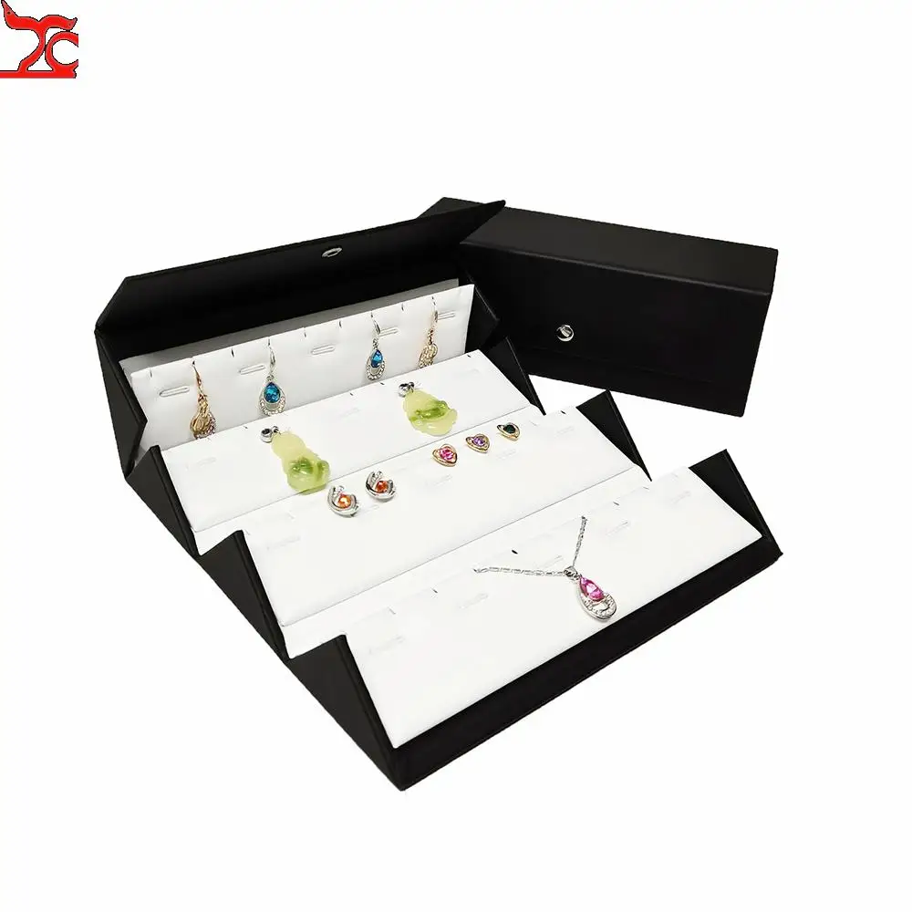 1 Piece Black Pu Jewelry Display Storage Case Pendant Chain Bracelet Organizer Casket Ring Earring Protection Travel Roll Bag 24 kraft paper box present packaging box ring earring pendant protection christmas gift case can custom personalized logo