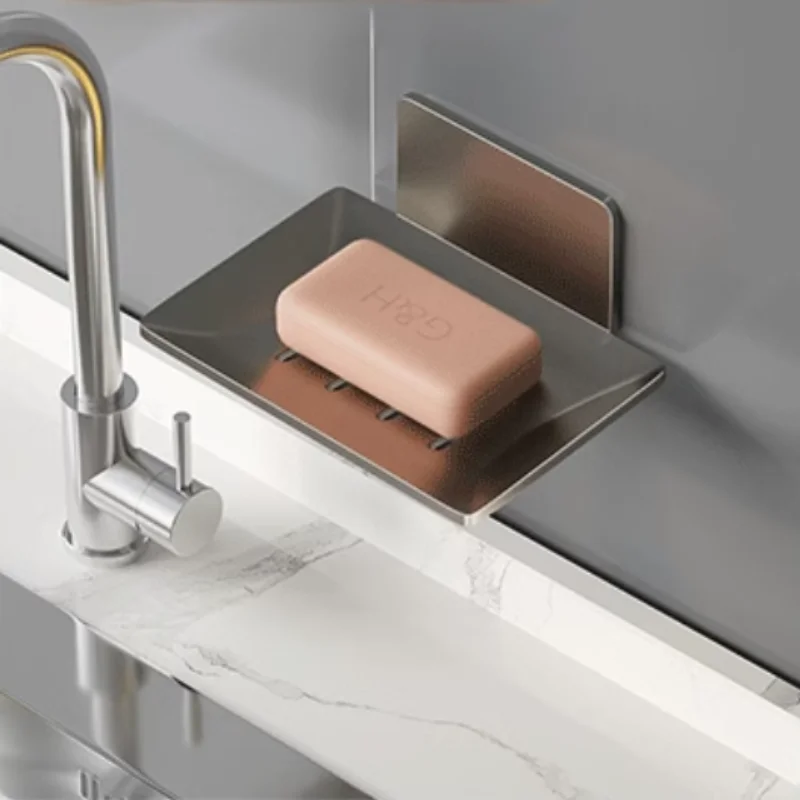 Bathroom stainless steel soap dish, non perforated wall mounted soap sponge holder, organizer accessories, kitchen soap holder