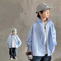 الكورية الاطفال الأزرق العمودي مخطط الخريف قميص لصبي التصميم الكلاسيكي طويلة الأكمام قميص بلوزة الأطفال ملابس كاجوال سن 3-14 1