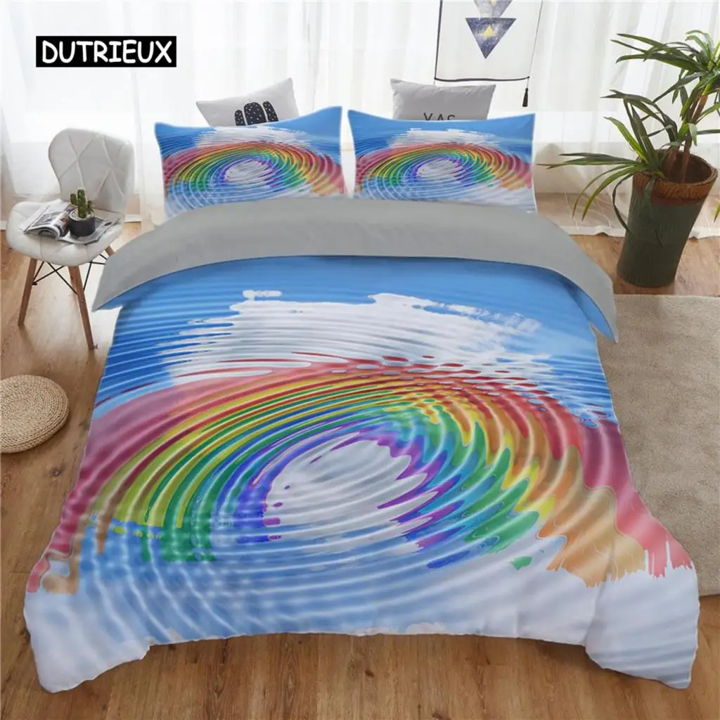 Set Copripiumino Water Wave Rainbow Water Wave Blue Sky White Cloud Reflection Bedding Set Copripiumino King Queen Size In Microfibra