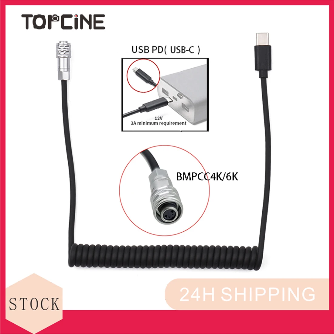 Topcine 12V Usb/Type-C A Bmpcc 4K 6K 6K Pro Cavo Di Alimentazione A Molla Per Blackmagic Pocket Cinema Camera 4K 6K 6K Pro