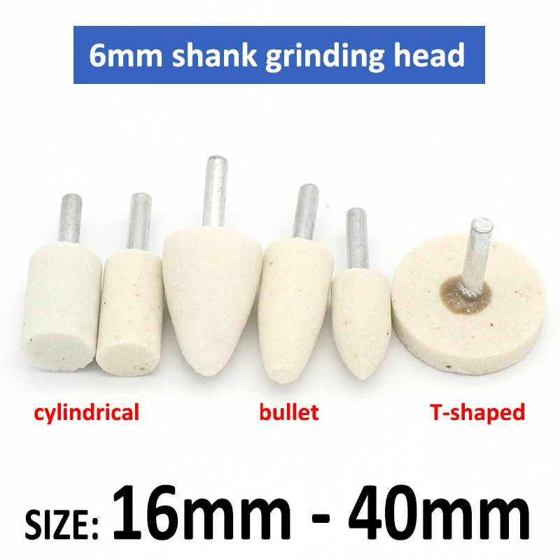 

6mm Shank 16/20/25/30/40mm White Corundum Polishing Wheel Grinding Head Abrasive Tool Mounted Stone Points Rotary Accessories