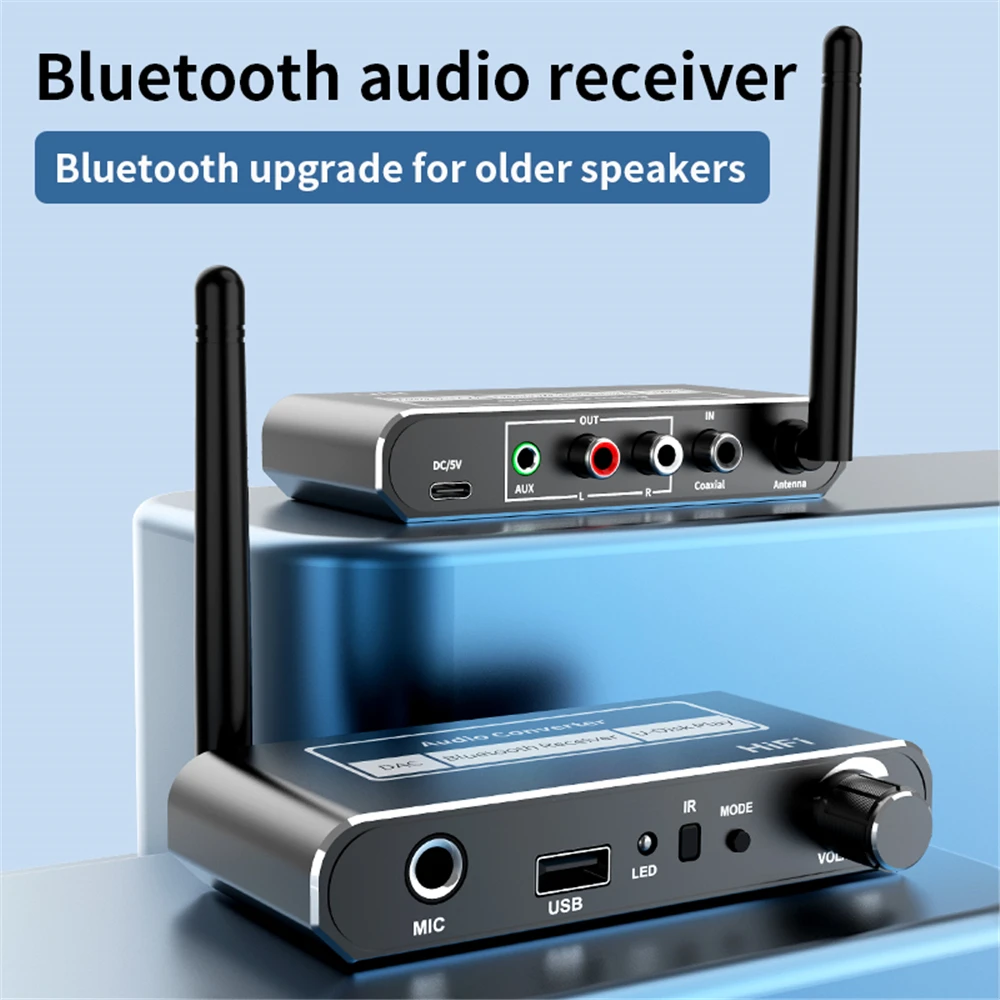 

Беспроводной ЦАП преобразователь Bluetooth-совместимый 5,2 приемник аудио коаксиальный к R/L 3,5 мм Aux адаптер с U диском Play Mic