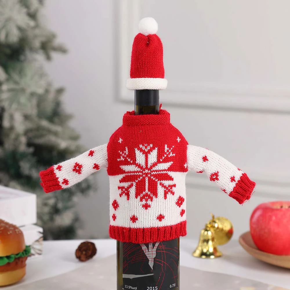 Description Picture 5 of itemKnitted Clothes with Hats Christmas Wine Bottle Cover Portable Christmas Decorations Knitted Clothes Wine Bottle Set Reusable