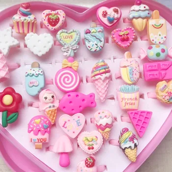 10pcs/lot Children's Cartoon Rings Candy Flower Animal Bow Shape Ring Set Mix Finger Jewellery Rings Kid Girls Toys Anillo 1