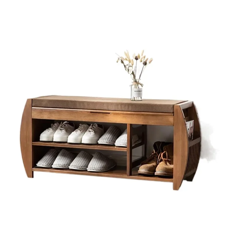 Bamboo Shoe Bench Rack W Removable Cushion Hidden Storage Compartment Side Drawer Entryway Shoe Storage Organizer GFR
