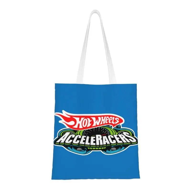 Riutilizzabili Hot Wheels Acceleracers Logo Shopping Bag Donna Canvas Shoulder Tote Bag Borse Per La Spesa Lavabili