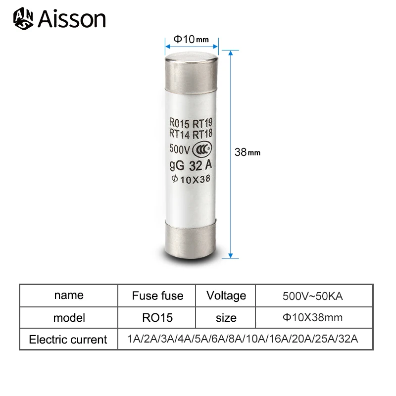 10*38 Fast Blow Ceramic Fuse 10x38mm 500V 1A 2A 3A 4A 5A 6A 8A 10A 16A 20A 25A 32A RO15 R015 RT19 RT14 RT18 10Pcs ceramic fuse,fast acting fuse