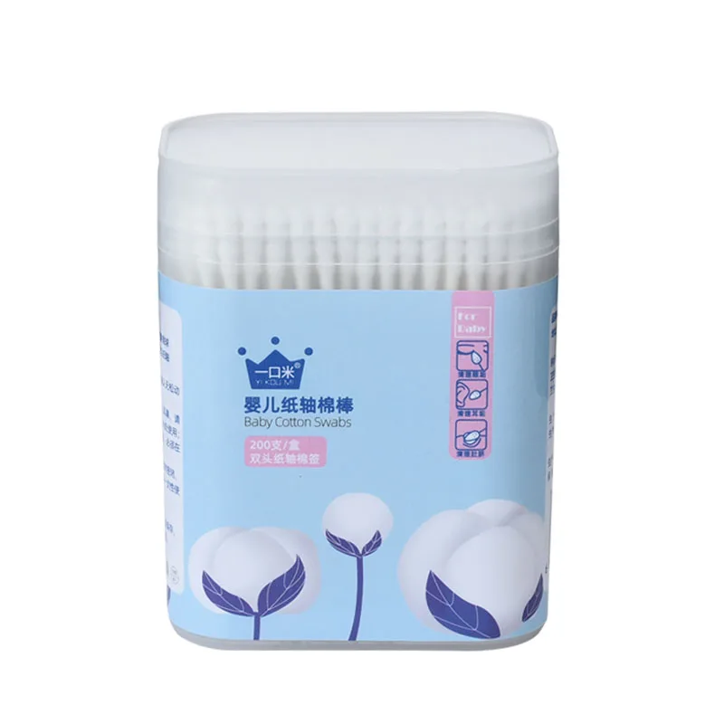 200 Stuks Veiligheid Baby Wattenstaafje Schoon Kindje Oren Sticks Gezondheid Medische Buds Tip Swabs Doos Plastic Cotonete