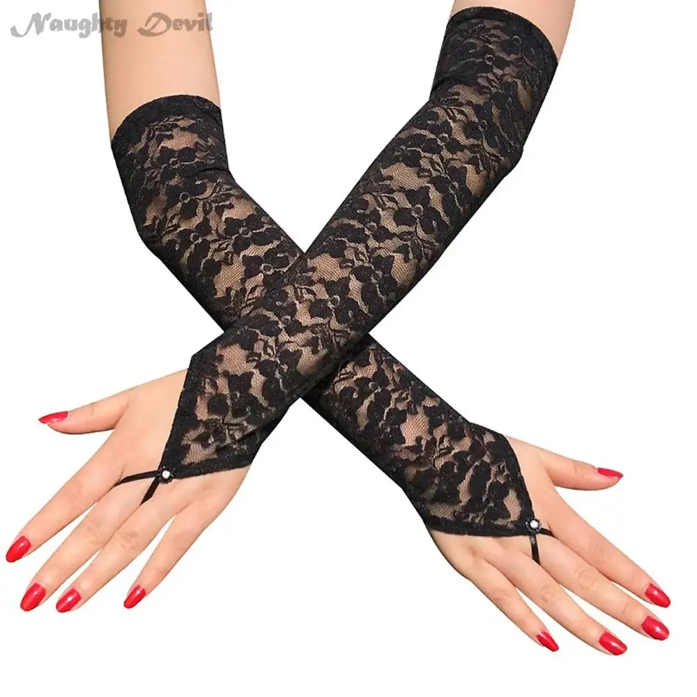 

1 Pairs Women Long Lace Gloves Sexy Fishnet Mesh Fingerless Glove Lady Mitten Dress Accessories