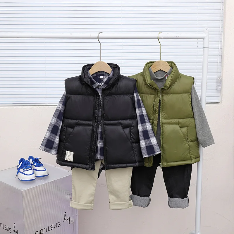 

Girls Boys Baby's Kids Down Vest Waistcoat 2023 Letters Warm Plus Thicken Winter Autumn Outdoor Jacket Cardigan Children's Cloth