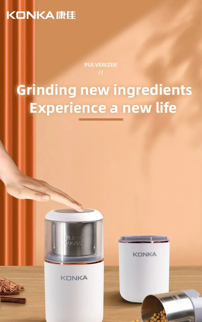 S5db1b8b0733d4dba90496766085163b3T KONKA Mini Portable Spice Food Processor Electric Manual Coffee Bean Grinder Coffee Powder Grinder