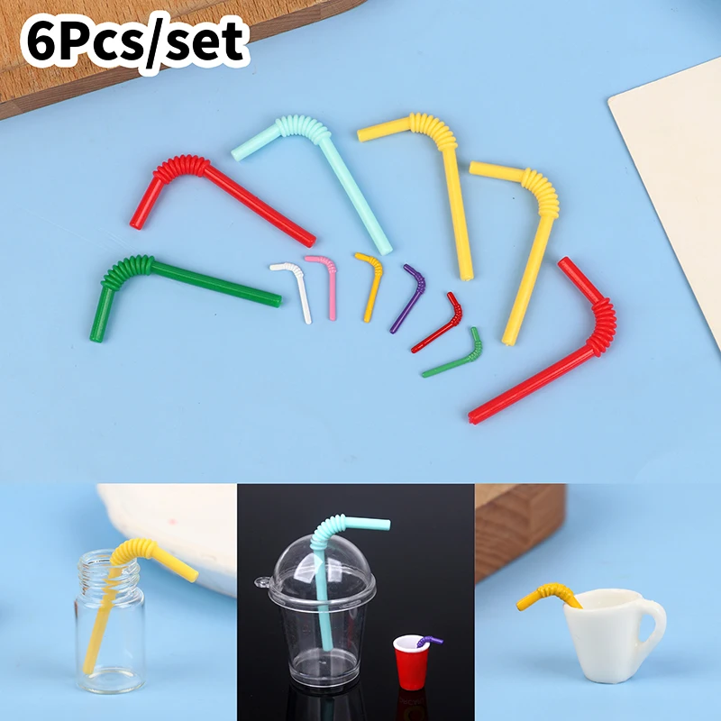 6Pcs 1:12 1:6 Dollhouse Miniature Drinking Straws Model Kids Pretend Play Toy Doll House Accessories