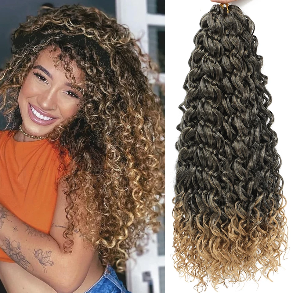 

New GoGo Curl Crochet Hair 18 Inches Bouncy Beach Curl Water Wave Crochet Hair Style Synthetic Curly Braiding Hair Extensions