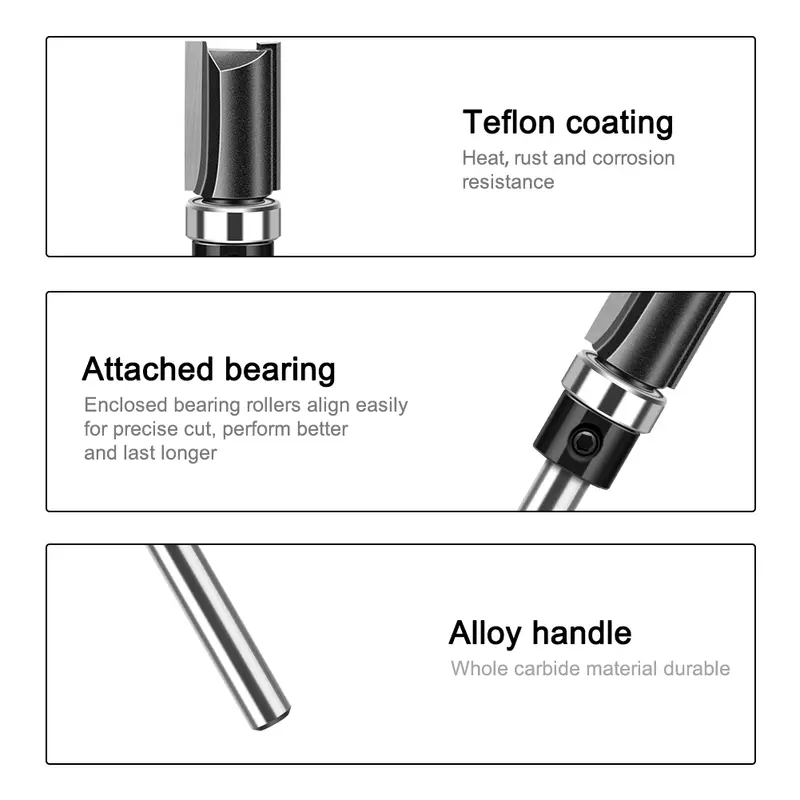 1pc 6mm 1/4"Shank Bearing Straight Router Bit Copy Trimming Cutter Line Cutter Trimming Machine Milling Cutter Woodworking Tools - Image 4