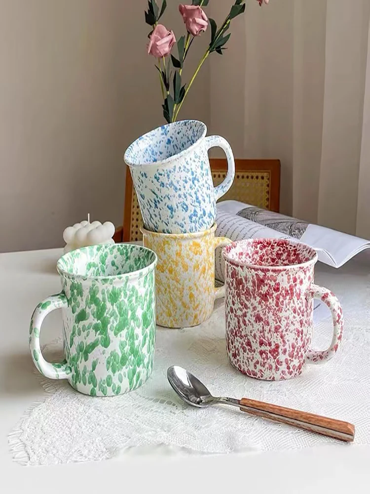 Micro Blemish South Korea Ins The Same Imitation Enamel Ceramic Mugs Splash Ink Little